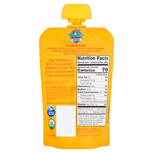Paw Patrol Mighty Mango Organic Mixed Fruit Squeeze Pouch, 3.5 Ounce (Pack of 10)
