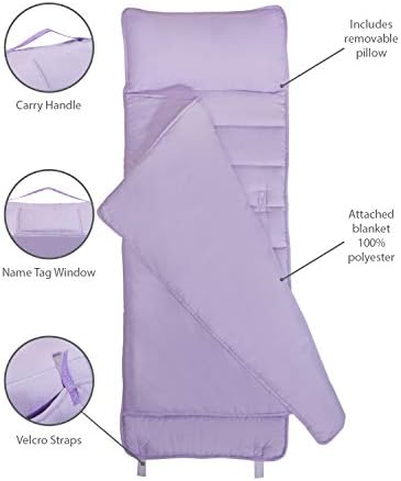EVERYDAY KIDS Nap Mat with Removable Pillow - Lavender - Carry Handle with Straps Closure, Rollup Design, Soft Microfiber for Preschool, Daycare, Travel Sleeping Bag - Ages 3-6 Years