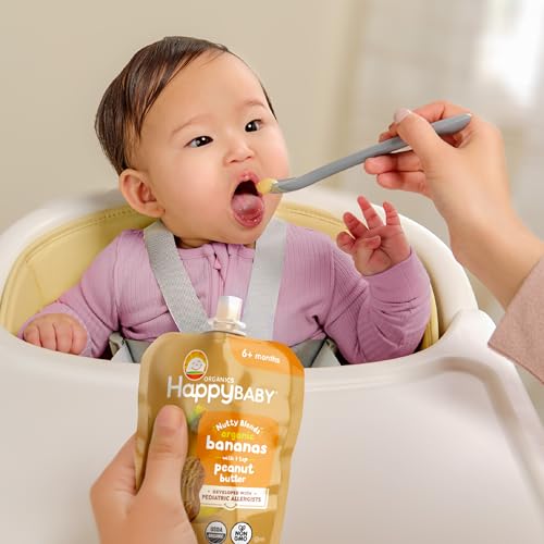 Happy Baby Organics Stage 2, Baby Food Pouches, Gluten Free, Vegan Snack, Nutty Blends, Fruit & Nut Butter Variety Pack (Pack of 8)