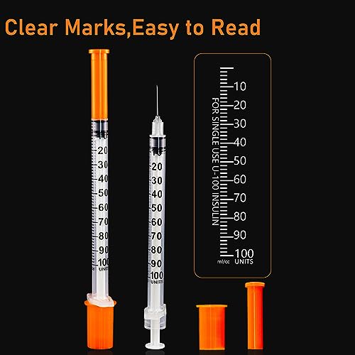 U-100 1ml Syringe with Needle, 31G 1/4" 6mm 1cc Syringes, Disposable Individual Package, Pack of 100