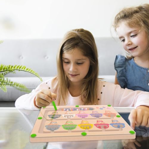 Magnetic Color & Number Maze - Montessori Wooden Color Matching Learning Counting Puzzle Board - Toddler Fine Motor Skills Toys for Boys Girls 3 4 5 Years Old