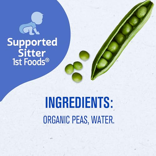 Gerber Stage 1 Baby Food, Organic Pea Jar, Baby Puree, Non-GMO, Vegetable, Puree Jars Glass, 10-pack