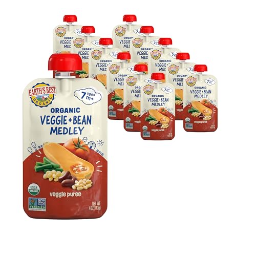 Earth's Best Organic Veggie Puree Veggie + Bean Medley Pouch, 4 oz (Pack of 12)