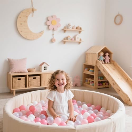 GOGOSO Ball Pit Balls for Toddler, Baby Plastic Playballs Kids Soft Pastel Pelotas Non-Toxic BPA-Free 2pink+White+Clear 100 Balls