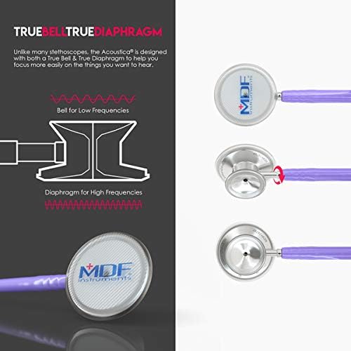 MDF Instruments, Acoustica Lightweight Stethoscope for Doctors, Nurses, Students, Home Health Use, Adult, Dual Head, Pastel Purple Tube, Silver Chestpiece-Headset, MDF747XP07
