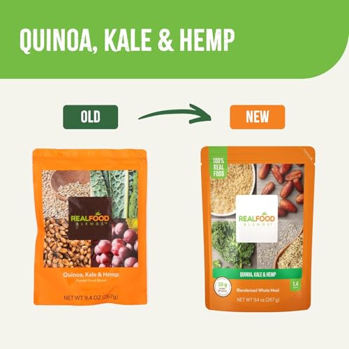 Real Food Blends Quinoa, Kale & Hemp - Pureed Food Meals for Tube Feeding with Protein, Vegetables & Fruits - Plant-based - 340 Calories for Breakfast, Lunch & Dinner - 9.4 oz (Pack of 12)