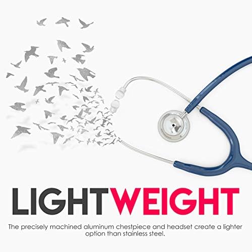 MDF Instruments, Acoustica Lightweight Stethoscope for Doctors, Nurses, Students, Home Health Use, Adult, Dual Head, Navy Blue Tube, Silver Chestpiece-Headset, MDF747XP04
