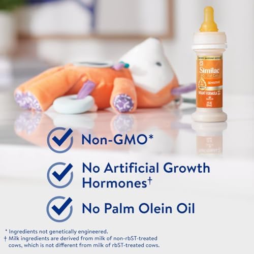 Similac 360 Total Care Sensitive Infant Formula for Fussiness & Gas Due to Lactose Sensitivity, Has 5 HMO Prebiotics, Baby Formula, Ready to Feed, 2-fl-oz Bottle, Pack of 48