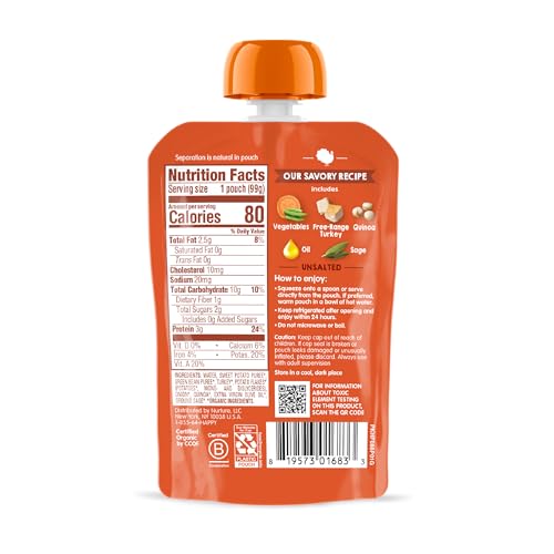 Happy Baby Organics Savory Blends Stage 3 Baby Food Puree, Free Range Turkey, Harvest Vegetables & Quinoa Skillet, 3.5 Ounce (Pack of 16)