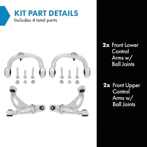 TRQ Front Driver & Passenger Side Upper & Lower Control Arm with Ball Joint Set Compatible with 2003-2007 Cadillac CTS