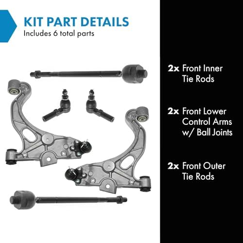 TRQ Front Steering & Suspension Kit Control Arm with Ball Joint Tie Rod Compatible with Buick Cadillac Oldsmobile Pontiac