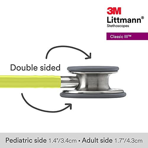 3M Littmann Classic III Monitoring Stethoscope, 5839, More Than 2X as Loud, Weighs Less, Stainless Steel Chestpiece, 27" Lemon-Lime Tube