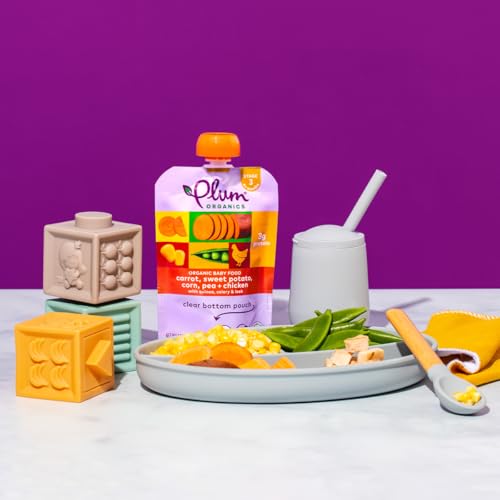 Plum Organics Stage 3 Organic Baby Food - Carrot, Spinach, Turkey, Corn, Apple, and Oat - 4 oz Pouch (Pack of 12) - Organic Baby Food Pouch