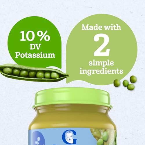 Gerber Stage 1 Baby Food, Organic Pea Jar, Baby Puree, Non-GMO, Vegetable, Puree Jars Glass, 10-pack