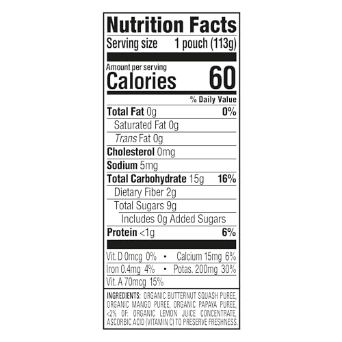 Happy Baby Organics Stage 2 Baby Food Pouches with One Full Serving of Veggies, Nutritious Snack, Clearly Crafted Fruit & Veggie Puree, Squash, Mango, & Papaya, 4 Ounces