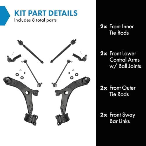 TRQ Front Steering & Suspension Kit Control Arm with Ball Joint Sway Bar Stabilizer Link Tie Rod Compatible with 2007-2009 Mazda 3