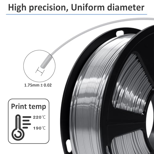 GIANTARM Silk Metallic Silver PLA 3D Printer Filament 1kg Spool, 1.75mm Dimensional Accuracy +/-0.03mm, 1080 Feet per Roll, Vacuum Packaging