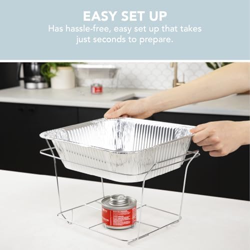 6 Pack - Disposable Chafing Dish Buffet Set, Welded Body Food Warmers for Parties, Fuel Cans Complete Set, Half Size Pans, Warming Trays