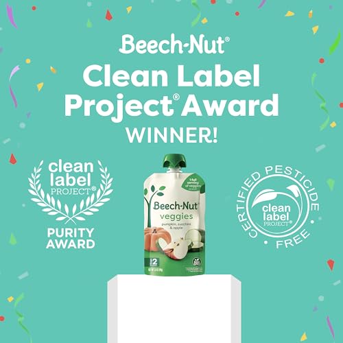 Beech-Nut Baby Food Pouches, Pumpkin Zucchini Apple Veggie Puree Baby & Toddler Food, 3.5 oz (12 Pack)