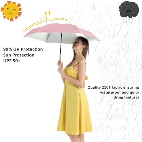 BAODINI Travel Mini Umbrella for Purse With Case Small Compact UV Sun Protection Sun Lightweight Tiny Pocket Umbrella for Women Girls and Men