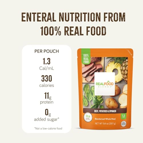 Real Food Blends Beef, Potatoes & Spinach - Pureed Food Meals for Tube Feeding with Protein, Vegetables & Fruits - 330 Calories for Lunch & Dinner - 9.4 oz (Pack of 12)