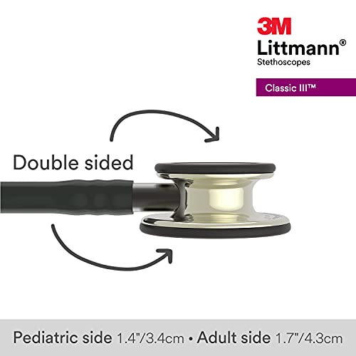 3M Littmann Classic III Monitoring Stethoscope, 5861, More Than 2X as Loud, Weighs Less, Stainless Steel Champagne-Finish Chestpiece, 27" Black Tube, Smoke Stem, and Headset