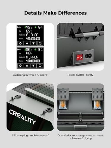 Creality Space Pi Filament Dryer Plus, 2 Spools Filament Storage Box, Double 360° Heating Drying with Fan&Touch Screen, 3D Printer Filament Spool Holder, Dehydrator 1.75/2.85/3mm PLA PETG ABS TPU