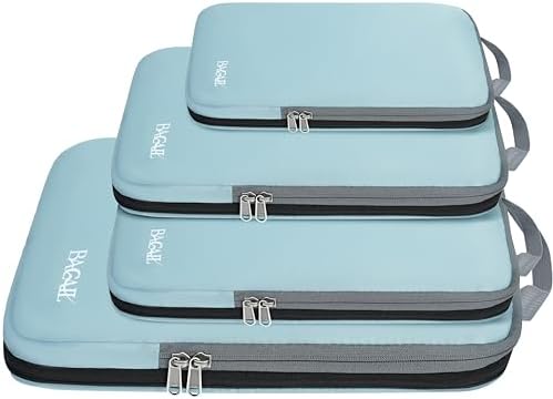 BAGAIL 4 Set/6 Set/8 Set Compression Packing Cubes Travel Accessories Expandable Packing Organizers (Cloth Pattern, 4-Dusty Blue)