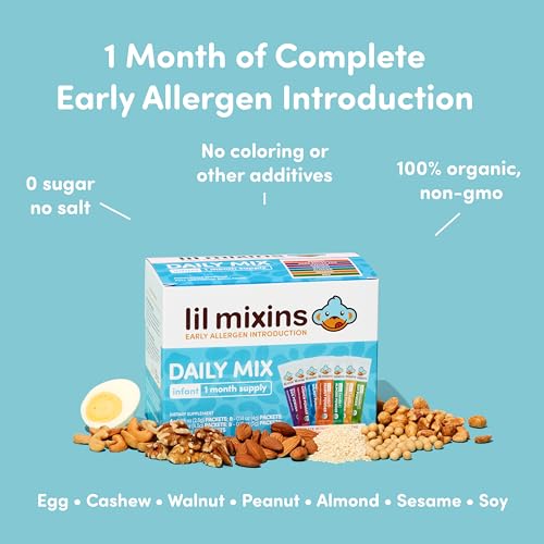 Lil Mixins Early Allergen Introduction Mix-ins, Daily Mix | Peanut, Egg, Cashew, Walnut, Almond, Soy, Sesame Mix-Ins for Ages 4-12 Mo. Old, 1 Month Supply