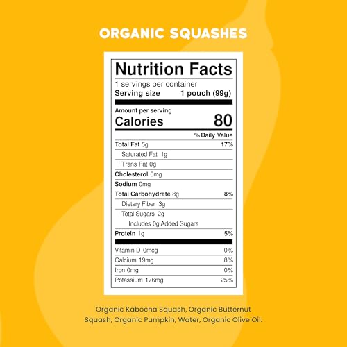 Serenity Kids 6+ Months Squash Veggie Baby Food Puree Pouches - BPA-Free & USDA Organic & Allergen Free - No Added Sugars - 3.5 Oz 12 Pack