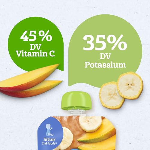 Gerber Stage 2 Baby Food, Organic Banana Mango Puree Pouch, 2 Servings of Fruit, No Added Sweetener, No Artificial Colors or Flavors, 12-Pack