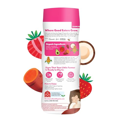 Once Upon A Farm Strawberry, Coconut & Sweet Potato Puffed Sorghum Snack, Fruit & Veggie Puffs, Non GMO, 1.5 Ounces (Pack Of 6)