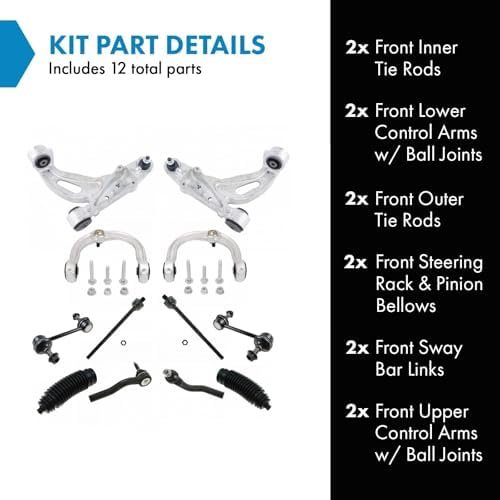 TRQ Front Steering & Suspension Kit Control Arm with Ball Joint Steering Rack & Pinion Bellow Sway Bar Stabilizer Link Tie Rod Compatible with 2003-2007 Cadillac CTS