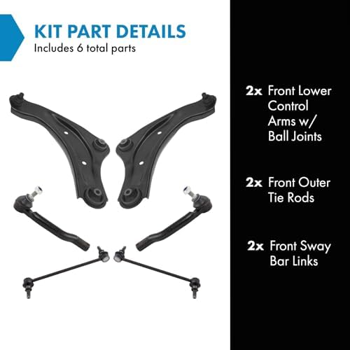 TRQ Front Steering & Suspension Kit Control Arm with Ball Joint Sway Bar Stabilizer Link Tie Rod Compatible with 2011-2017 Nissan Juke 2011-2014 LEAF