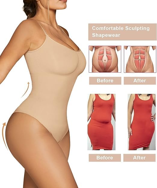 SHAPERX Women's Shapewear Bodysuit Tummy Control Body Shaper Seamless Sculpting Snatched Waist Body Suit