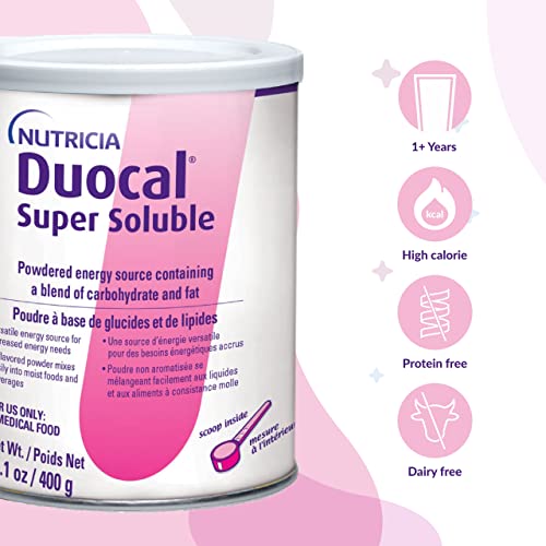 Nutricia Duocal High Calorie Super Soluble Powder - High-Calorie Support Supplement Powder - Energy Supplement with Dual Source of Carbohydrate & Fat - Dairy-Free - Unflavored, 14.1 oz (Case of 6)