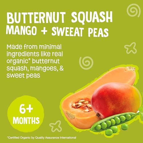Earth's Best Organic Butternut Squash, Mango and Sweet Peas Puree Pouch 3.5 oz (Pack of 12)