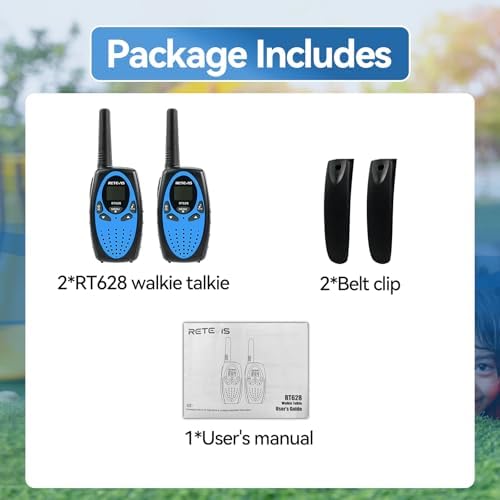 Retevis RT628 Kids Walkie Talkies, Long Range 2 Way Radio 22 Channel, Durable Toy Birthday Gifts for 6-12 Year Old Boys and Girls, Handheld Walkies Talkie for Outside Hiking Camping(Black Blue 1 Pair)