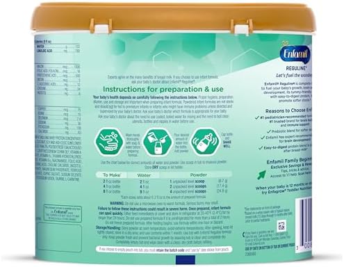 Enfamil Reguline Baby Formula, Milk-Based Infant Nutrition, Dual Prebiotics for Soft, Comfortable Stools within 1 Week of Use, Omega-3 DHA for Immune Support, Reusable Powder Tub, 19.5 Oz