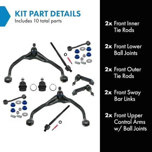 TRQ Front Steering & Suspension Kit Ball Joint Control Arm with Ball Joint Sway Bar Stabilizer Link Tie Rod Compatible with 2008-2011 Dodge Nitro