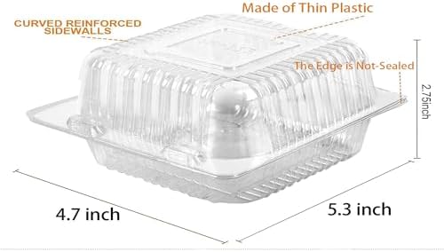 300 Count Clear Plastic Hinged Take Out Containers Clamshell Takeout Tray Food Clamshell Containers Outside Diameter for Dessert, Snacksetc, Cakes Slice, Cookies, Salads