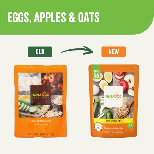 Real Food Blends Eggs, Apples & Oats - Pureed Food Meals for Tube Feeding with Protein, Vegetables & Fruits - 320 Calories for Breakfast, Lunch & Dinner - 9.4 oz (Pack of 12)