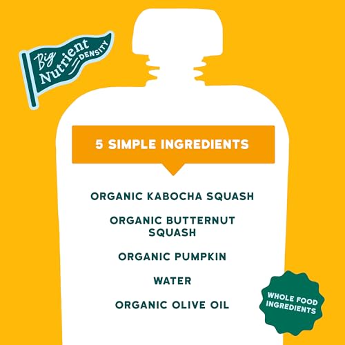 Serenity Kids 6+ Months Squash Veggie Baby Food Puree Pouches - BPA-Free & USDA Organic & Allergen Free - No Added Sugars - 3.5 Oz 12 Pack