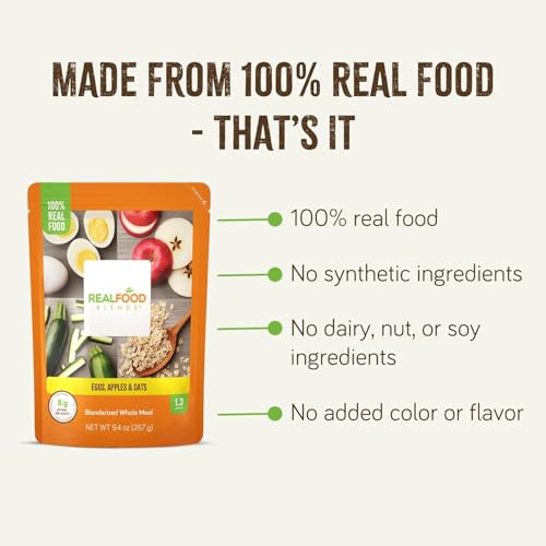 Real Food Blends Eggs, Apples & Oats - Pureed Food Meals for Tube Feeding with Protein, Vegetables & Fruits - 320 Calories for Breakfast, Lunch & Dinner - 9.4 oz (Pack of 12)