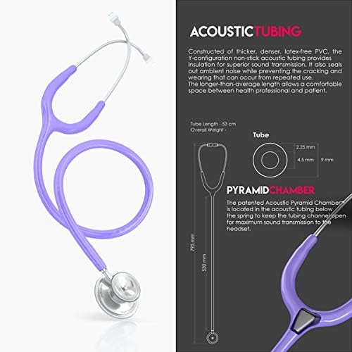 MDF Instruments, Acoustica Lightweight Stethoscope for Doctors, Nurses, Students, Home Health Use, Adult, Dual Head, Pastel Purple Tube, Silver Chestpiece-Headset, MDF747XP07