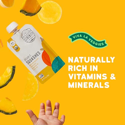 Serenity Kids 6+ Months Squash Veggie Baby Food Puree Pouches - BPA-Free & USDA Organic & Allergen Free - No Added Sugars - 3.5 Oz 12 Pack