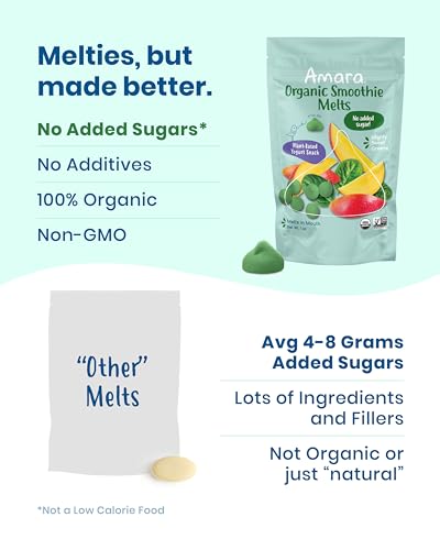 Amara Smoothie Melts - Mighty Sweet Greens - Baby Snacks Made With Fruits and Vegetables - Healthy Toddler Snacks For Your Kids Lunch Box - Organic Plant Based Yogurt Melts - 6 Resealable Bags