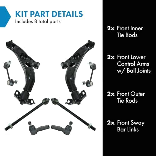 TRQ Front Steering & Suspension Kit Control Arm with Ball Joint Sway Bar Stabilizer Link Tie Rod Compatible with 1993-1997 Ford Probe