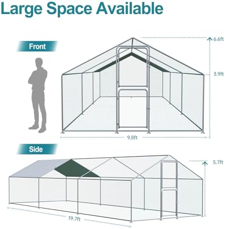 Large Chicken Coop, Chicken Coops for 30 Chickens, Chicken Runs for Yard with Water Poof & UV Resistance Cover, Spire Roof Chicken Coop Run with Double Lockable Doors for Outdoor Backyard