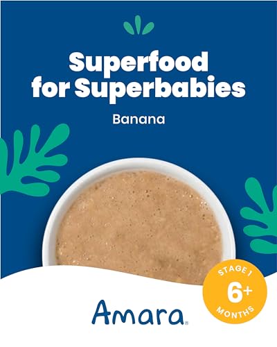 Amara Organic Baby Food - Stage 1 - Banana - Baby Cereal to Mix With Breastmilk, Water or Baby Formula - Shelf Stable Baby Food Pouches Made from Organic Fruit - 14 Pouches, 3.5oz Per Serving